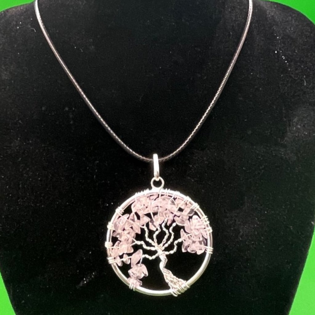 Tree Of Life Necklace White Quartz Crystal Chip Pendant Bohemian Hippie Jewelry